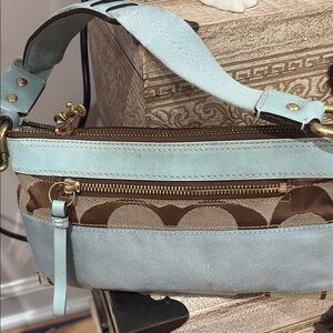 Coach Light Blue and Brown Shoulder Bag